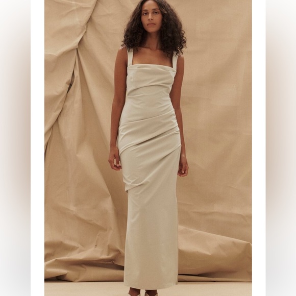 Paris Georgia Dresses | Paris Georgia Raf Draped Maxi Dress. Med. Flattering!! Worn 1x On My Honeymoon! | Color: Cream/Tan | Size: M | Kr936's Closet